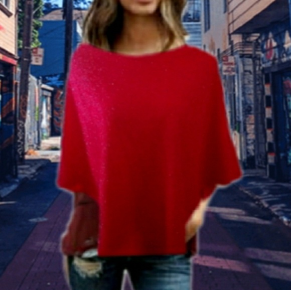 Karen T. Design Red Sparkly Poncho - Picture 1 of 6